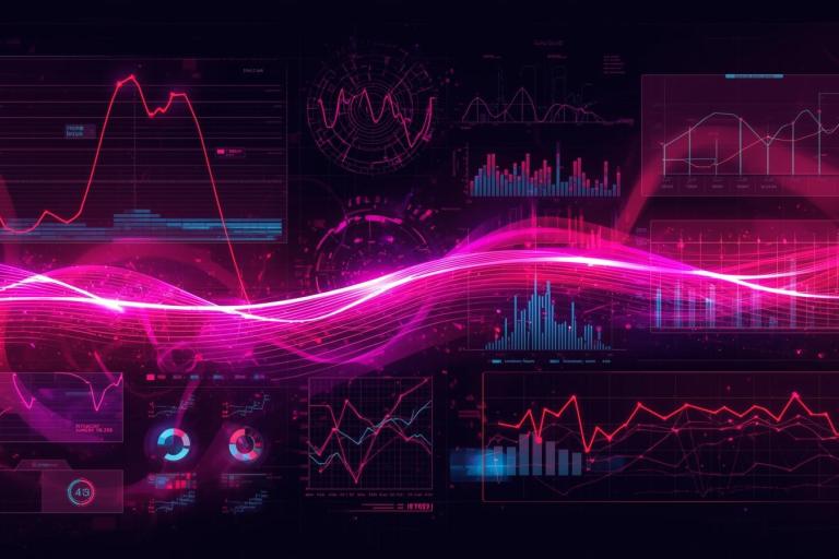 Red and purple bar graphs and lasers